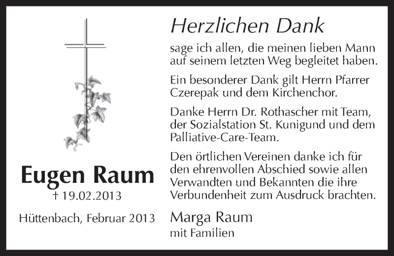  Traueranzeige für Eugen Raum vom 22.02.2013 aus Pegnitz-Zeitung